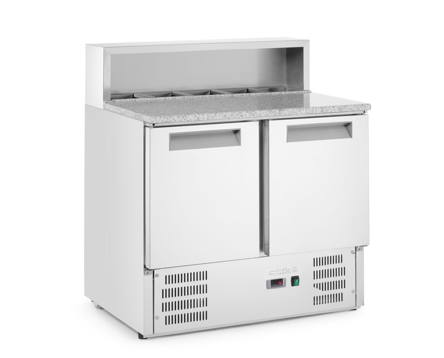 Table réfrigérée 2-portes pour pizza avec superstructure, 247 l, 90x70x107 cm, 2 portes | HENDI 236208