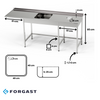 Table en acier inoxydable avec évier 1 bac, emplacement pour lave-vaisselle et ouverture pour déchets 190x60x85 cm | FORGAST