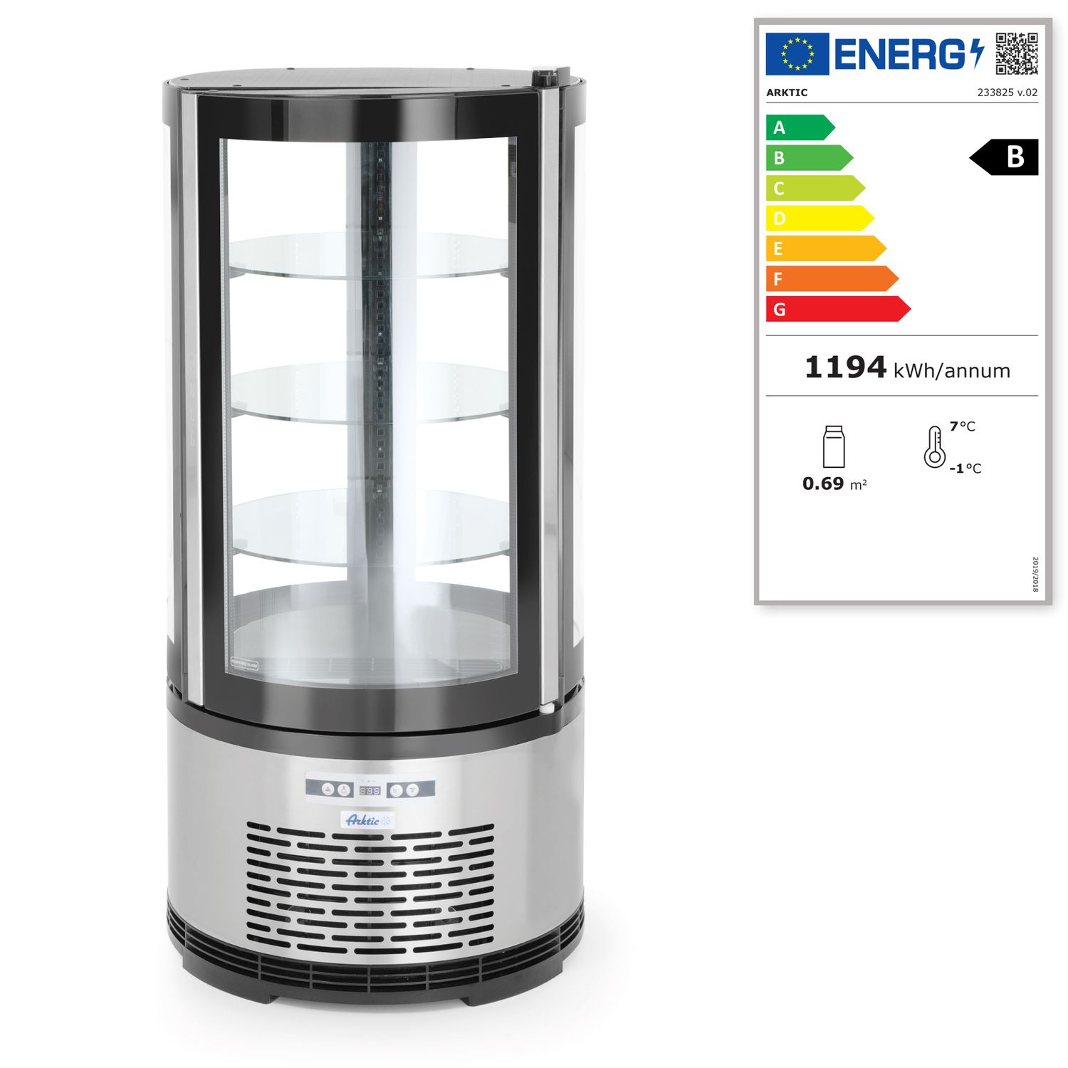 Vitrine réfrigérée ronde 100 L, LED, refroidissement dynamique | ARKTIC 233825