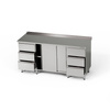 Table de travail en acier inoxydable avec placard et 2 blocs de 3 tiroirs 160x70x85 cm | FORGAST