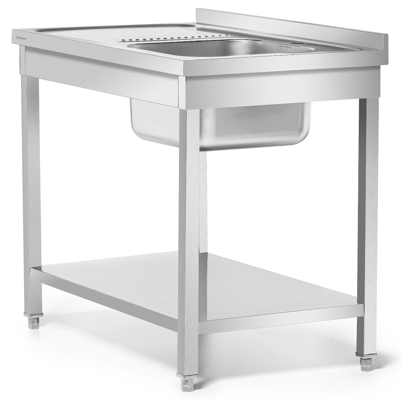 Table inox avec évier 1 bac à droite avec étagère 100x60x85 à visser | FORGAST FG15338