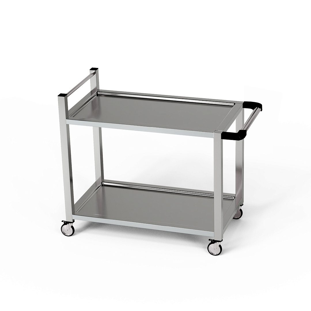Chariot de service en acier inoxydable à 2 étagères 100x70x85 cm | FORGAST