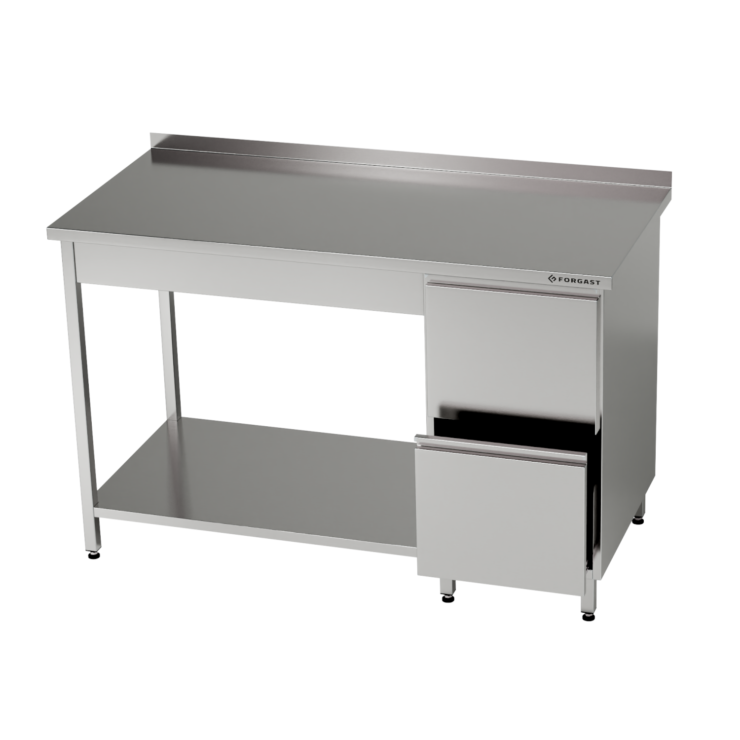 Table de travail en acier inoxydable avec bloc de tiroirs et étagère inférieure 230x70x85 cm | FORGAST