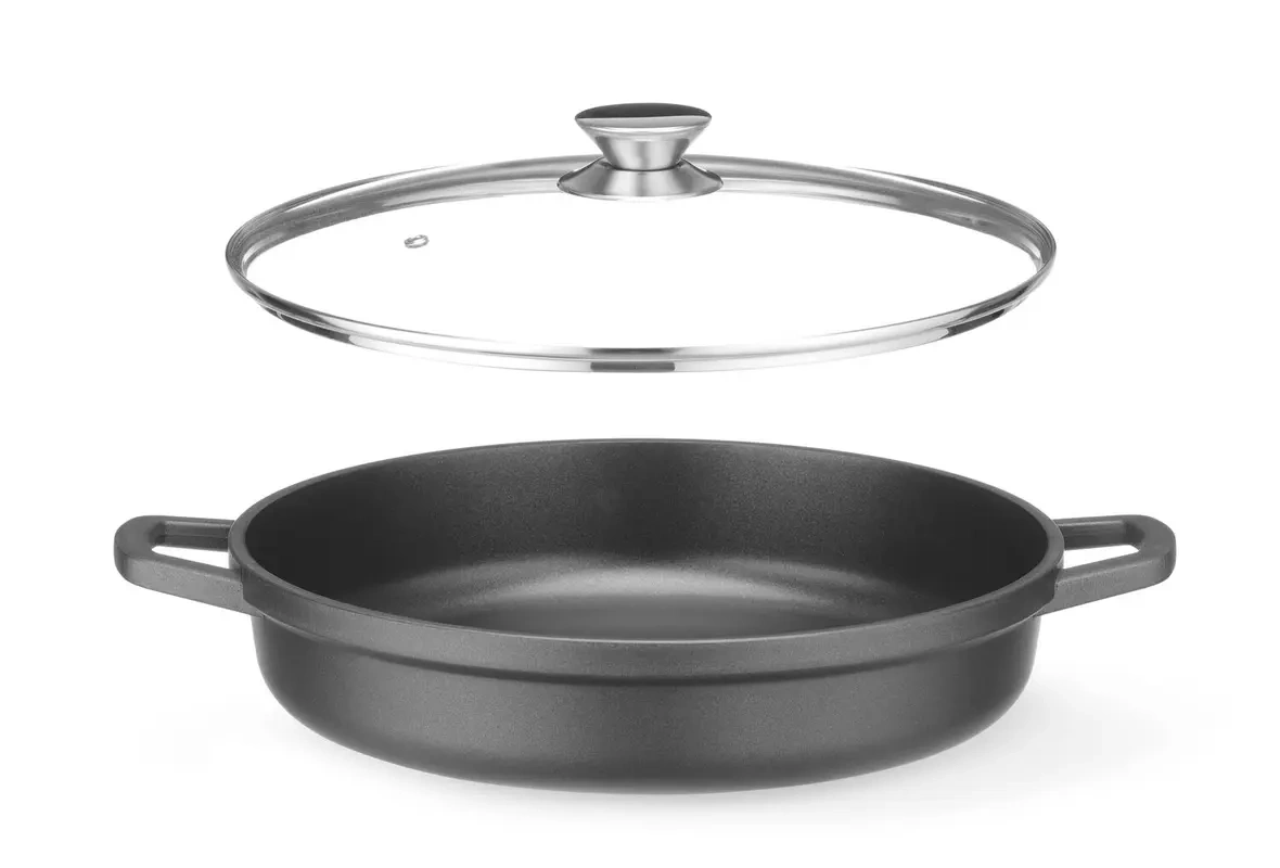 Casserole avec revêtement antiadhésif, 4,3 L, noir, 42,5x33,2x(H)7 cm | HENDI 611012