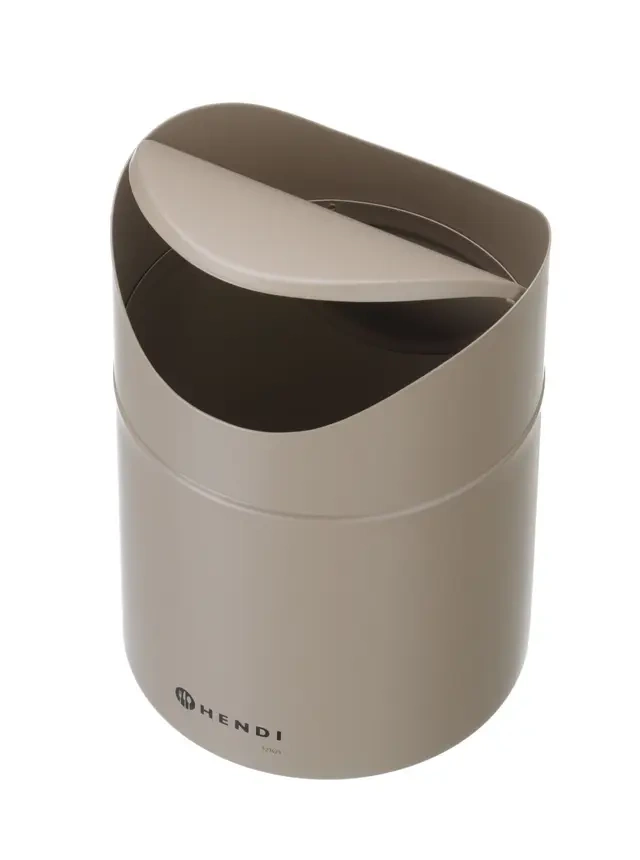 Poubelle de table avec couvercle basculant, 1,2 L, beige, Ø 12 x H 16,5 cm | HENDI 440797