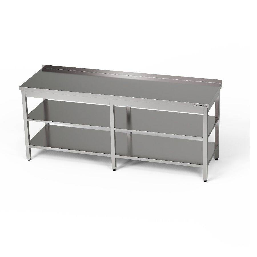 Table de travail en acier inoxydable avec deux étagères 180x70x85 cm | FORGAST