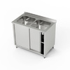 Table inox avec évier à 2 bacs et placard 130x60x85 cm | FORGAST