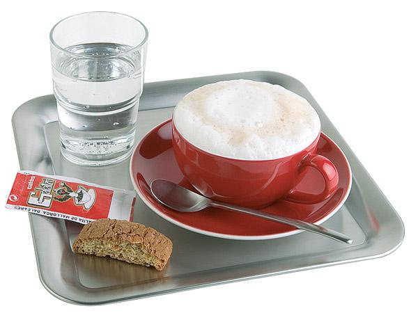 Plateau KAFFEEHAUS ovale à angle droit, avec bord relevé, acier inoxydable, 23x23x1,5 cm | APS 30119