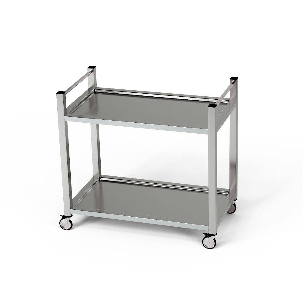 Chariot de service en acier inoxydable à 2 étagères poignée verticale 90x50x85 cm | FORGAST