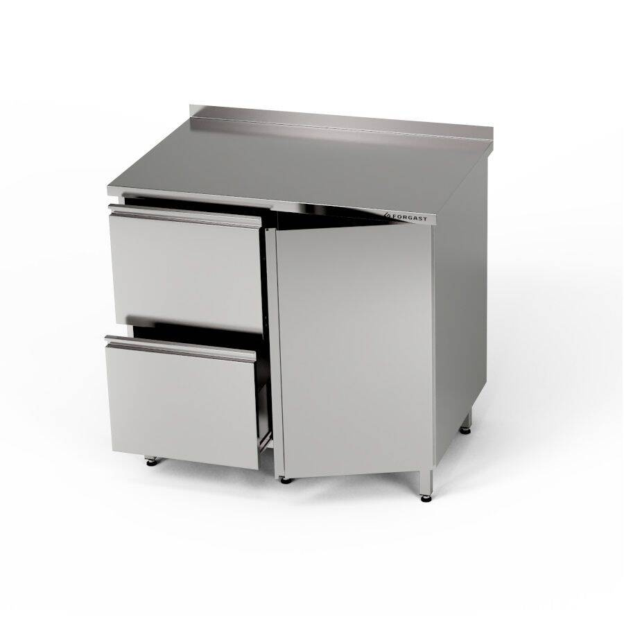 Table de travail inox avec armoire et bloc de tiroirs 90x70x85 cm | FORGAST