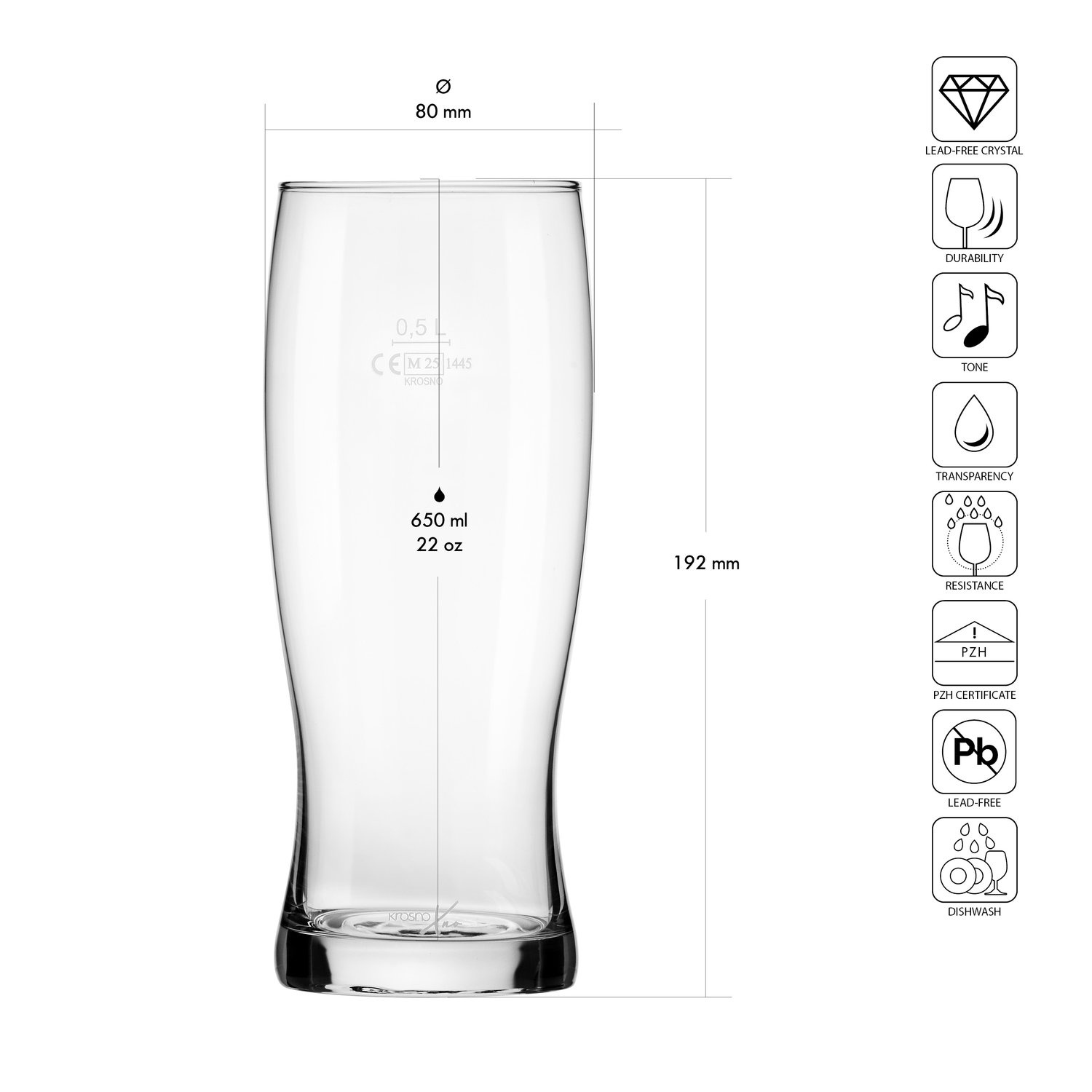 Verres à bière XNO BEER TUMBLER 650 ICE, 650 ml, lot de 6 pièces | KROSNO GLASS F684756050081Z40
