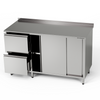 Table de travail en acier inoxydable avec placard et bloc de tiroirs 150x70x85 cm | FORGAST