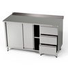 Table de travail en acier inoxydable avec placard et bloc de 3 tiroirs 240x70x85 cm | FORGAST
