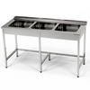 Table de cuisine en acier inoxydable avec évier, 3 compartiments, 200 × 60 × 85 cm | FORGAST