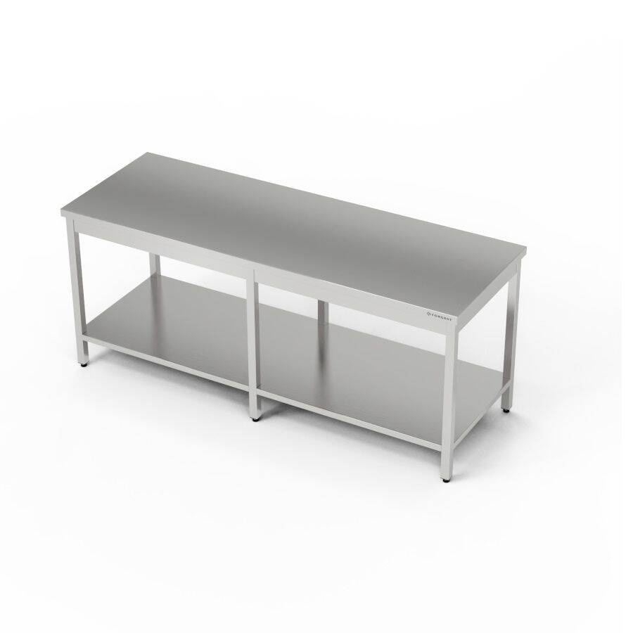 Table de travail centrale en acier inoxydable avec tablette 200x70x85 cm | FORGAST