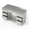 Table de travail en acier inoxydable avec 2 blocs de 3 tiroirs et étagère 220x60x85 cm | FORGAST