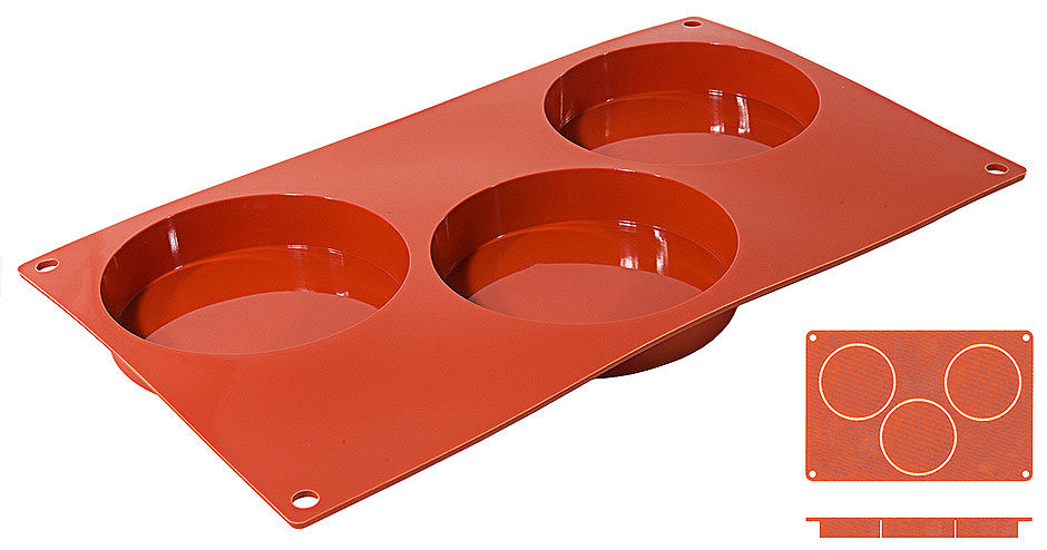 Moule à biscuits en silicone, revêtement antiadhésif, 3 cavités rondes 10x2 cm | CONTACTO 6641/100