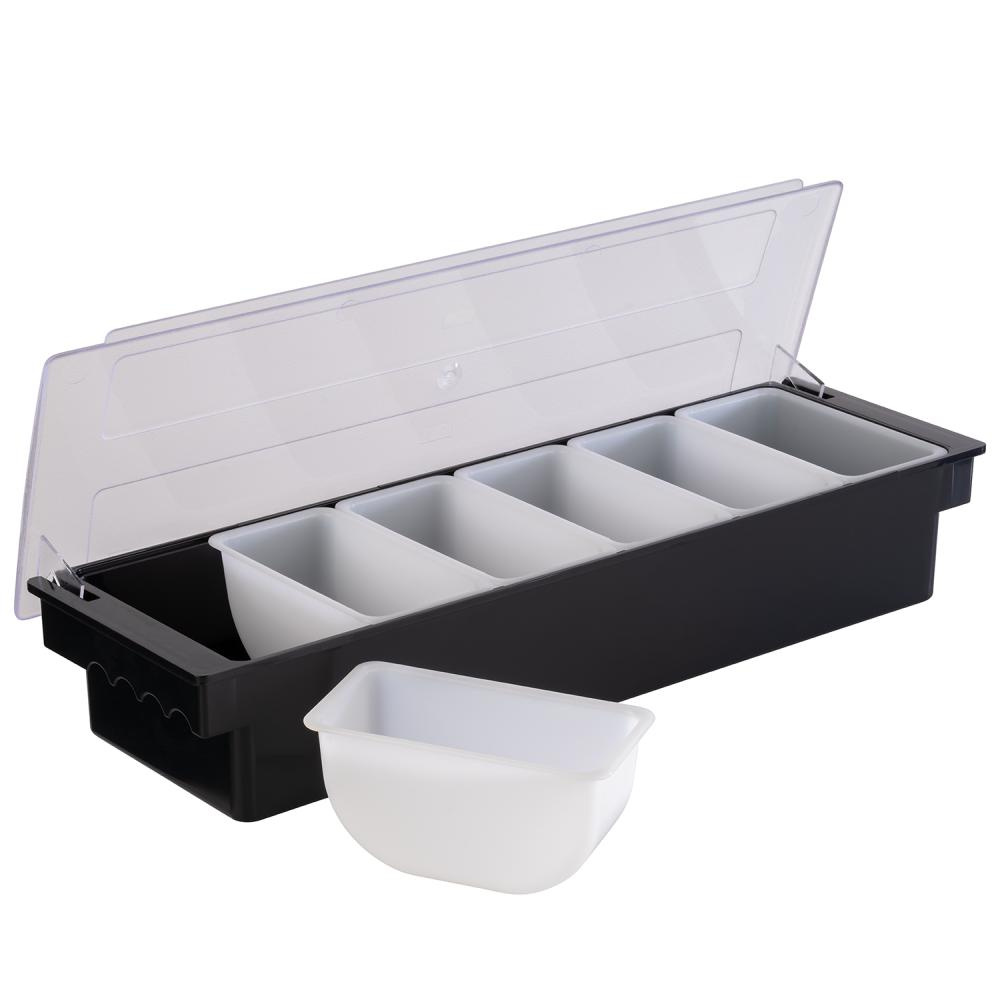 Récipient de bar pour garnitures à cocktails, 6 compartiments, 500 ml, 50x15.5x10 cm | APS 93171