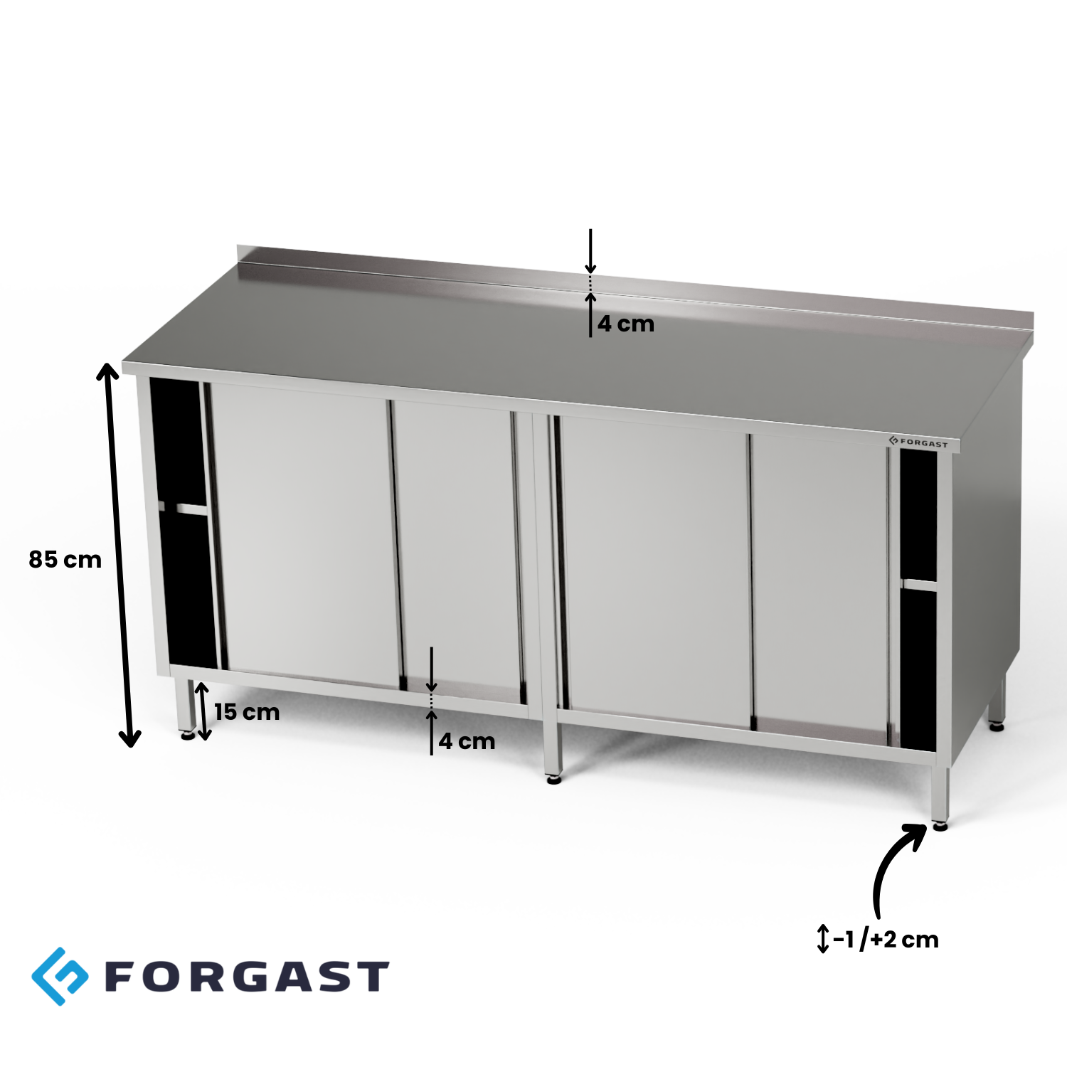 Table de travail en acier inoxydable avec 2 armoires 240x60x85 cm | FORGAST