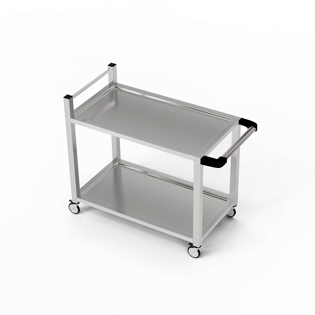 Chariot de service en acier inoxydable à 2 étagères 100x70x85 cm | FORGAST
