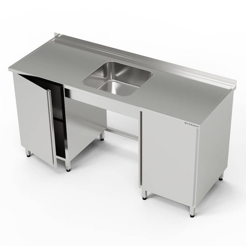 Table en acier inoxydable avec évier 1 bac et 2 placards 200x70x85 cm | FORGAST