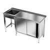 Table en acier inoxydable avec évier 1 bac et placard 240x60x85 cm | FORGAST