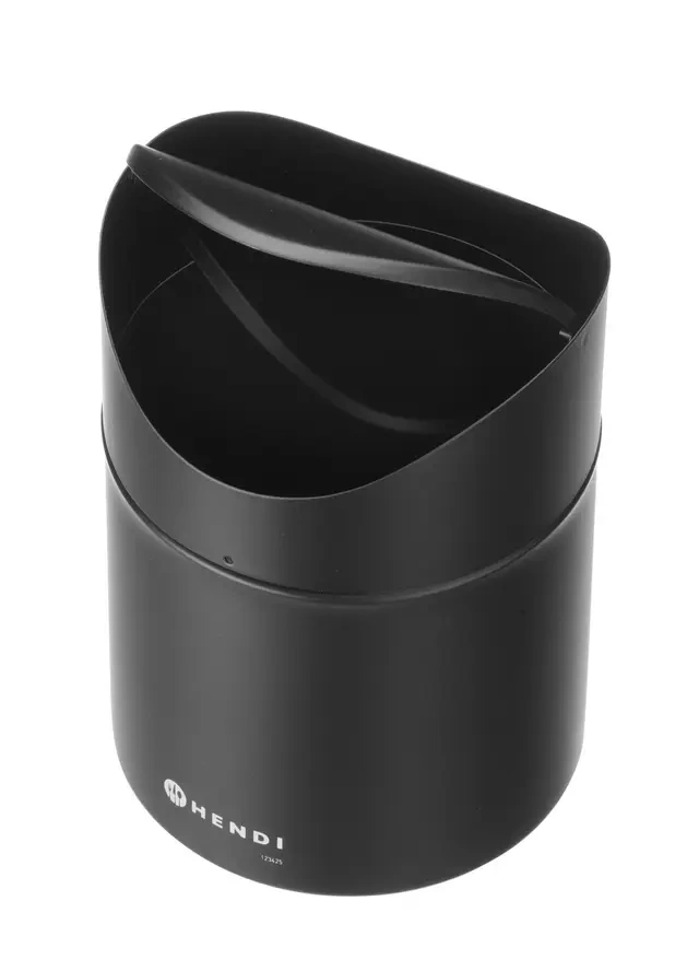 Mini-poubelle de table avec couvercle basculant, 1,2 L, noir Ø 12 x H 16,5 cm | HENDI 440773
