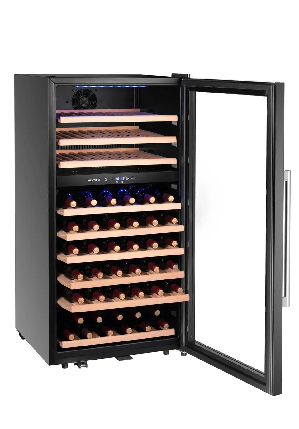 Cave à vin, 2 zones, 91 bouteilles, noire, 230 l, 9 clayettes | ARKTIC 237113