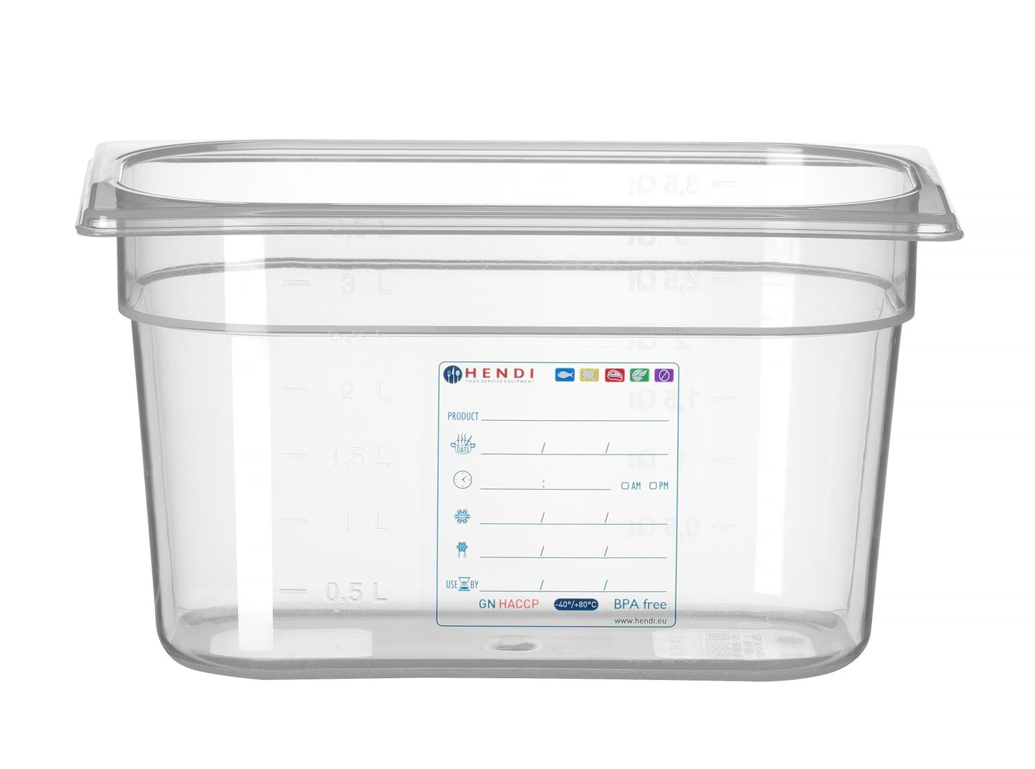 Récipient GN 1/4 prof. 15 cm en polypropylène HACCP | HENDI 880364