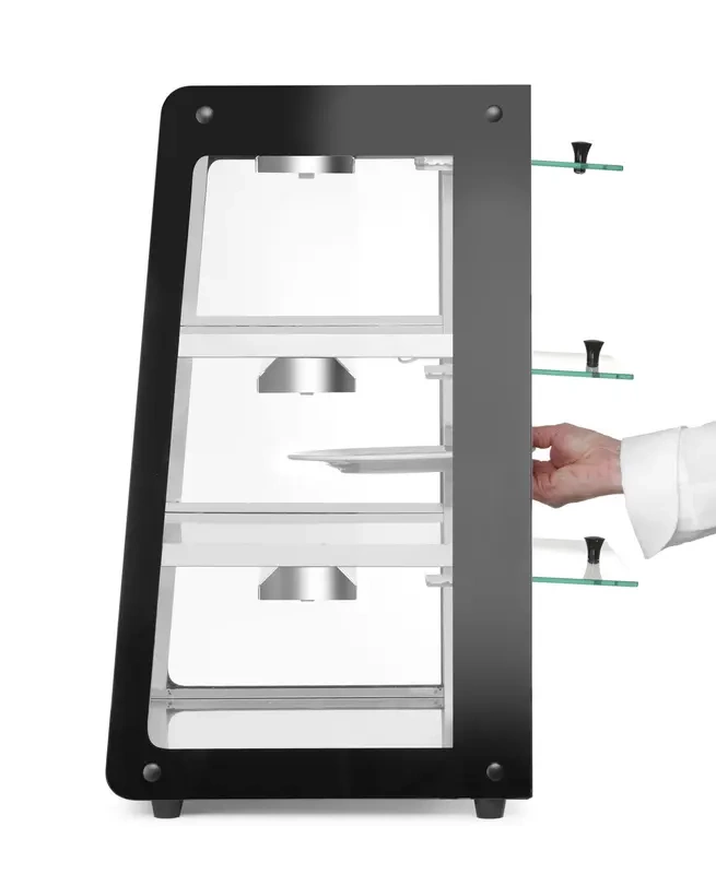 Vitrine chauffante de comptoir, noire, 230 V/500 W, 120 l | HENDI 273760