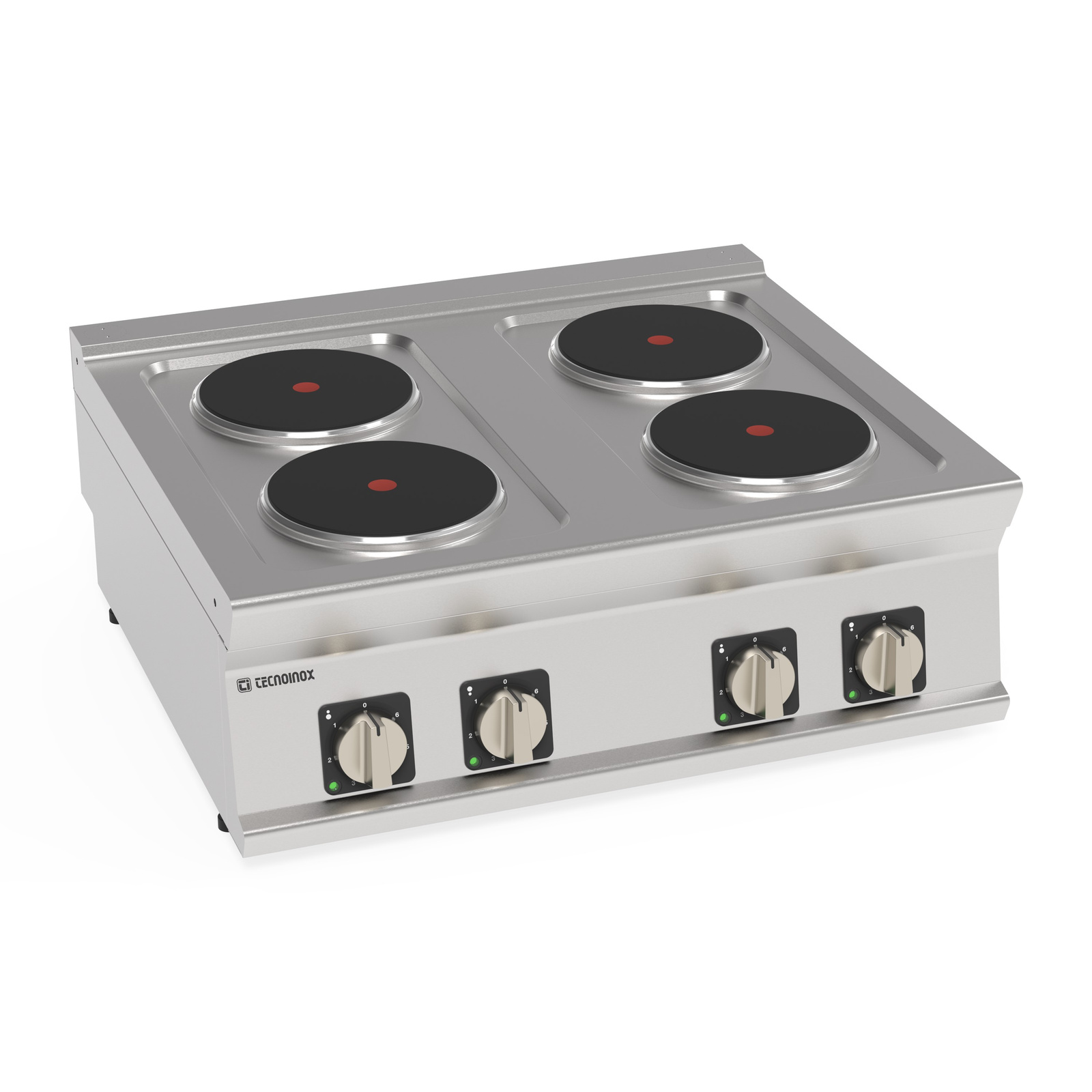 Cuisinière professionnelle électrique 4 plaques sur coffre ø 22 cm | TECNOINOX 716003