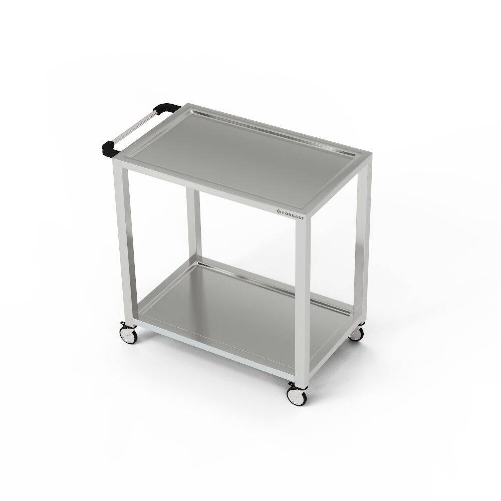 Chariot de service en acier inoxydable à 2 étagères 100x70x85 cm | FORGAST