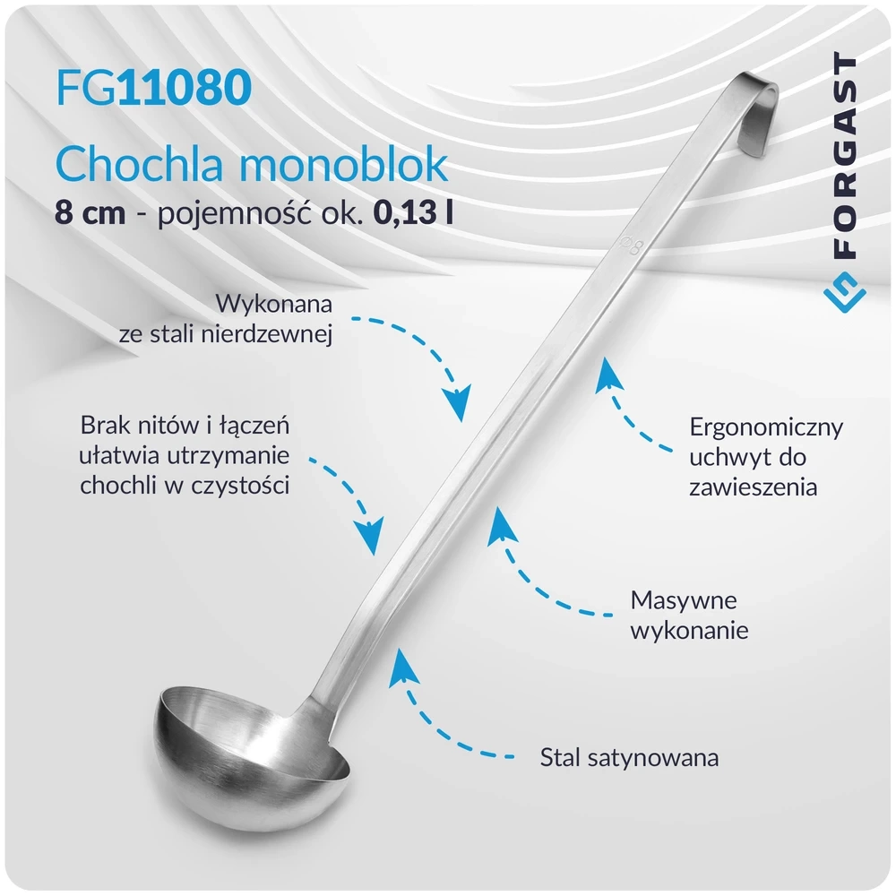 Louche monobloc 130 ml, diamètre 8 cm, longueur 35 cm | FORGAST FG11080