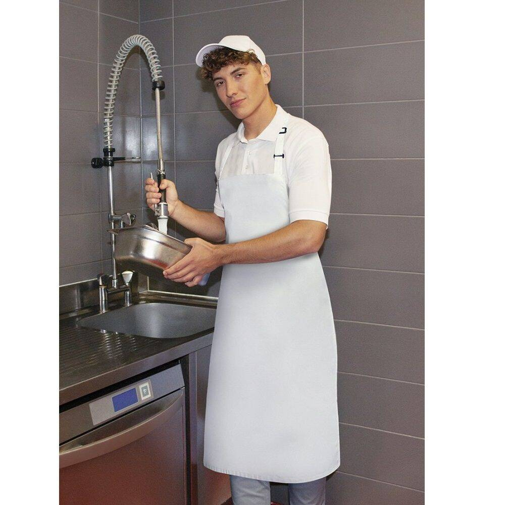 Tablier imperméable Basic à bretelles avec boucle 72 x 86 cm blanc | KARLOWSKY BLS 7-3-pce