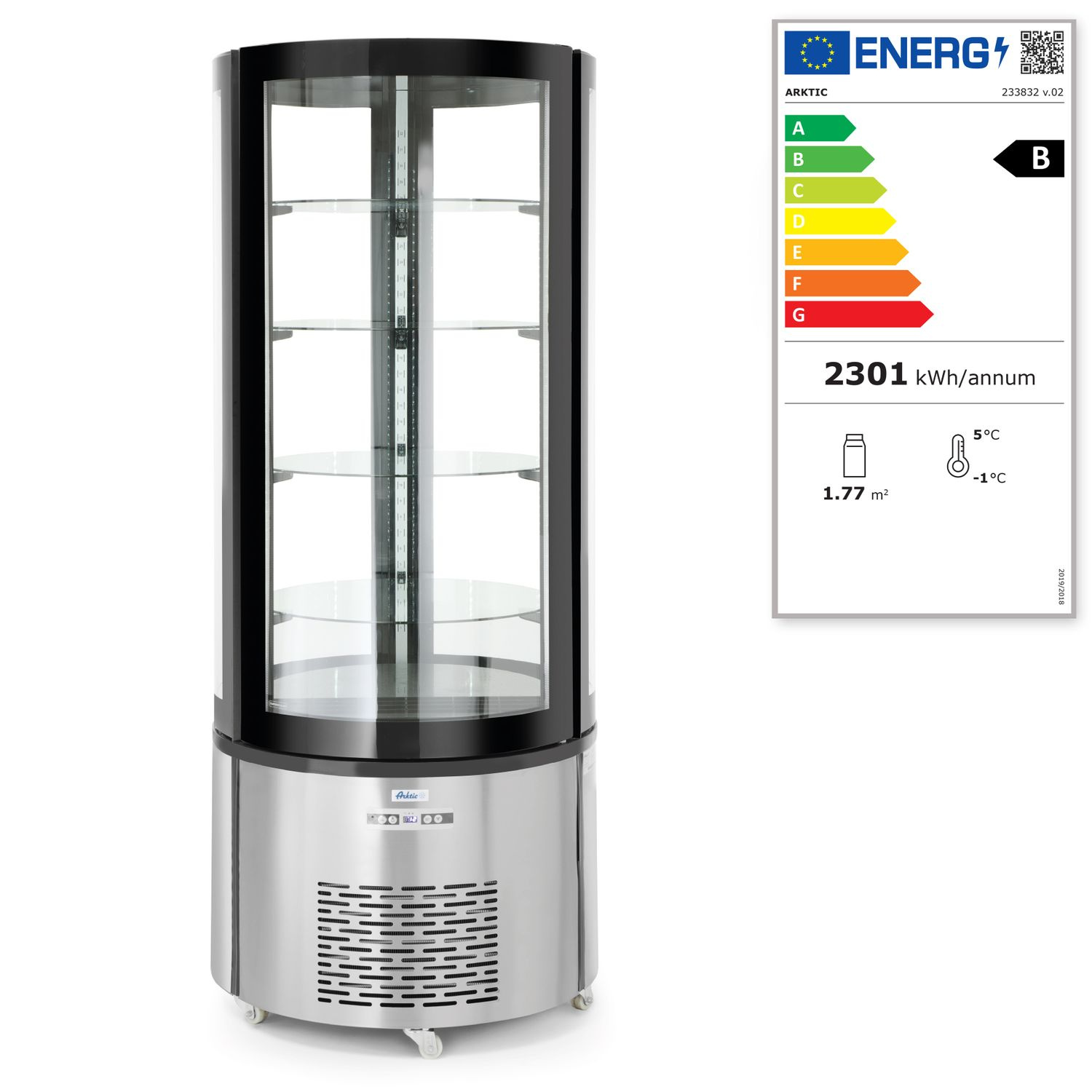 Vitrine réfrigérée ronde 360 L, LED, refroidissement dynamique | ARKTIC 233832