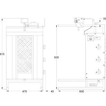 Gyros (kebab) à gaz Potis GD-3, 3 zones de chauffe, jusqu’à 40 kg, gaz liquide LPG | POTIS PG1302