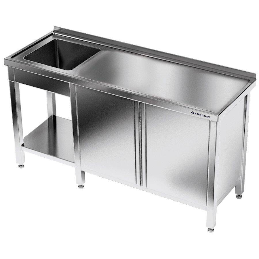 Table en acier inoxydable avec évier 1 bac et placard 180x70x85 cm | FORGAST