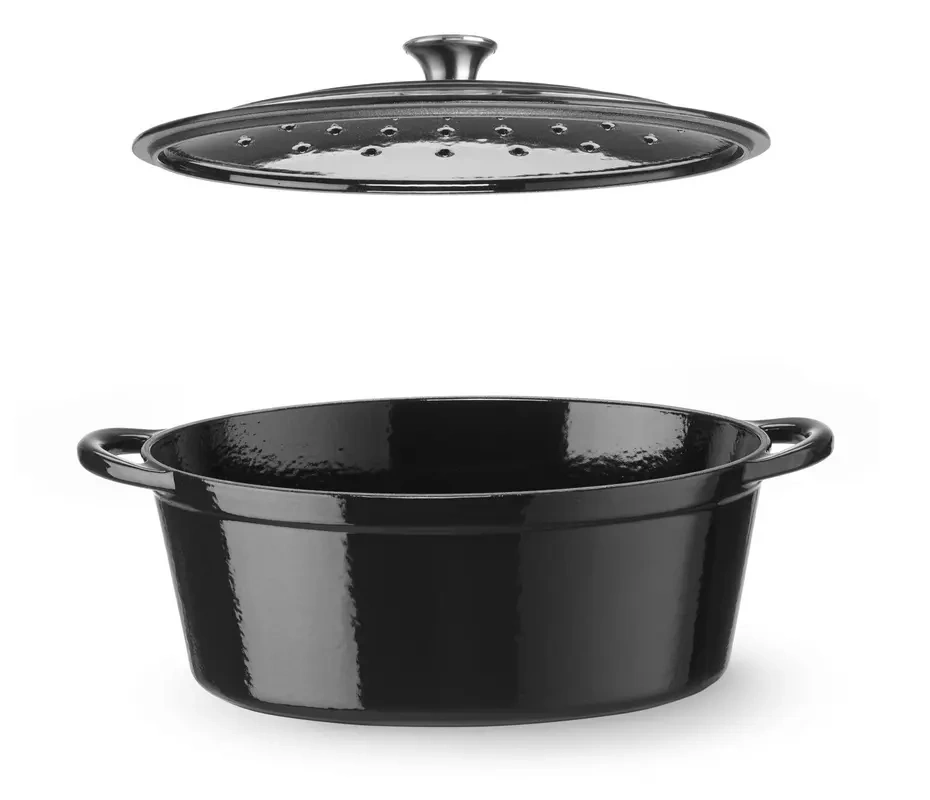 Cocotte en fonte émaillée, 6,88 L, noire, 40,5x25,5x(H)13,4 cm, Ovale | HENDI 626863