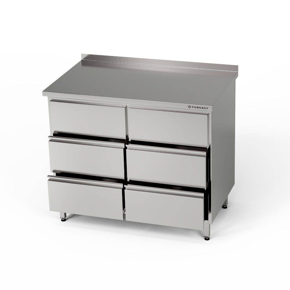 Table de travail en acier inoxydable avec 6 tiroirs 80x70x85 cm | FORGAST