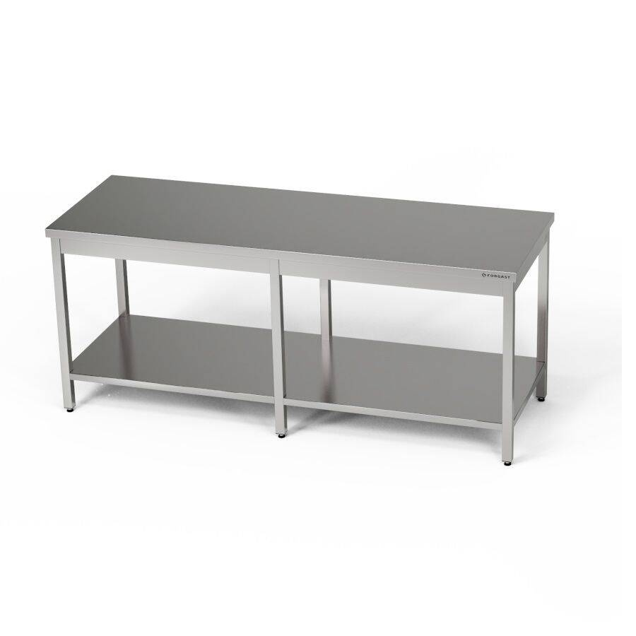 Table de travail centrale en acier inoxydable avec tablette 200x70x85 cm | FORGAST
