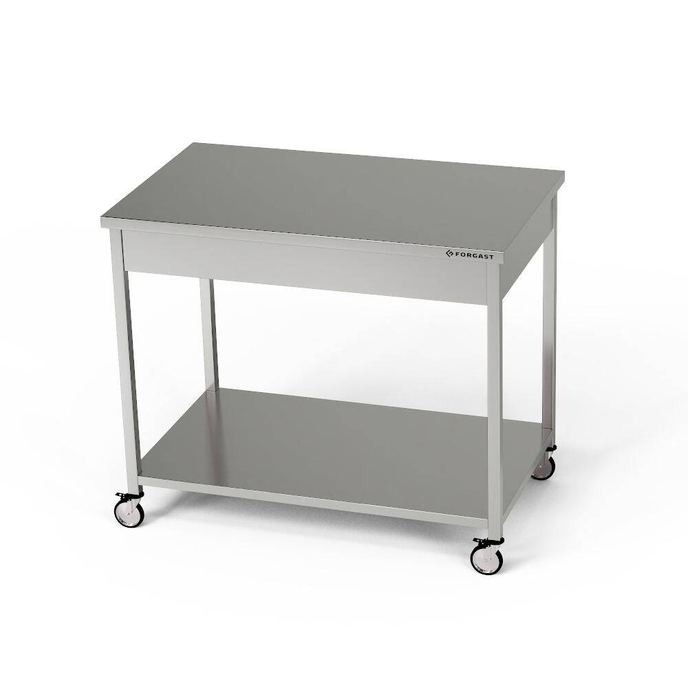 Table de travail en acier inoxydable avec étagère sur roulettes 180x70x85 cm | FORGAST