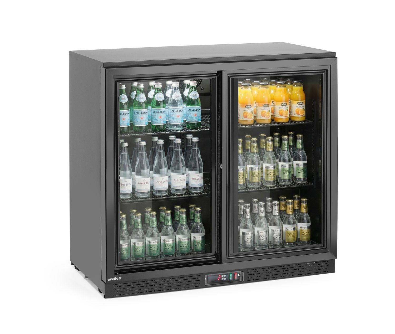 Réfrigérateur de bar pour boissons 2-portes, portes coulissantes, noir, 158 l, acier laqué | ARKTIC 236888